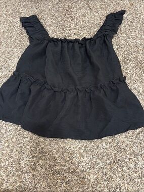 Black Ruffled Sleeveless Peplum Top
